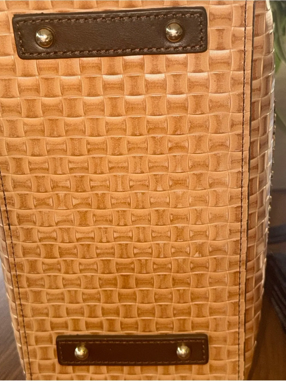Dooney & Bourke Tan Woven Tote with Dark Brown Trim - Picture 13 of 16